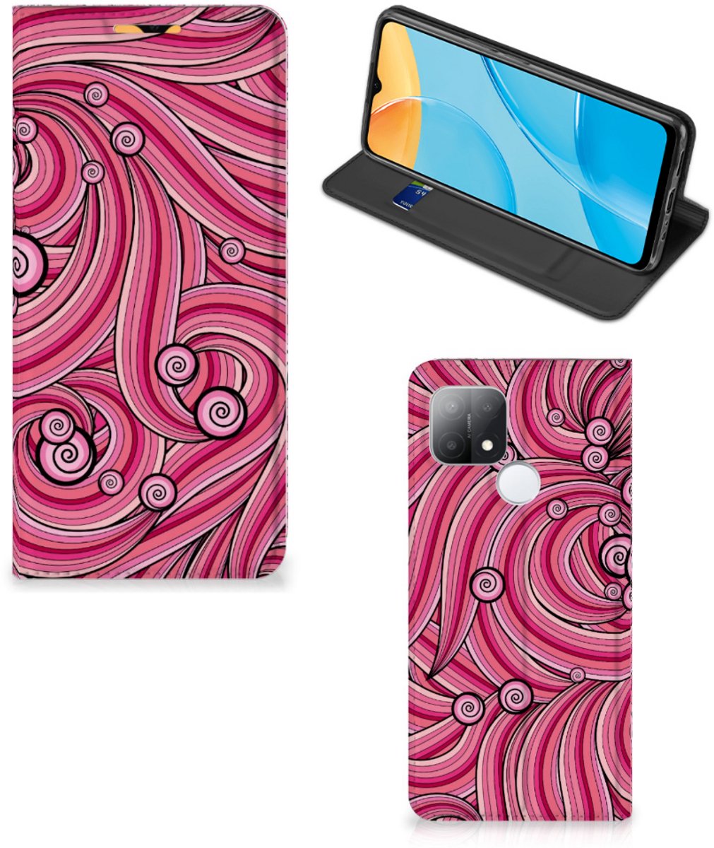 OPPO A15 Bookcase Swirl Pink