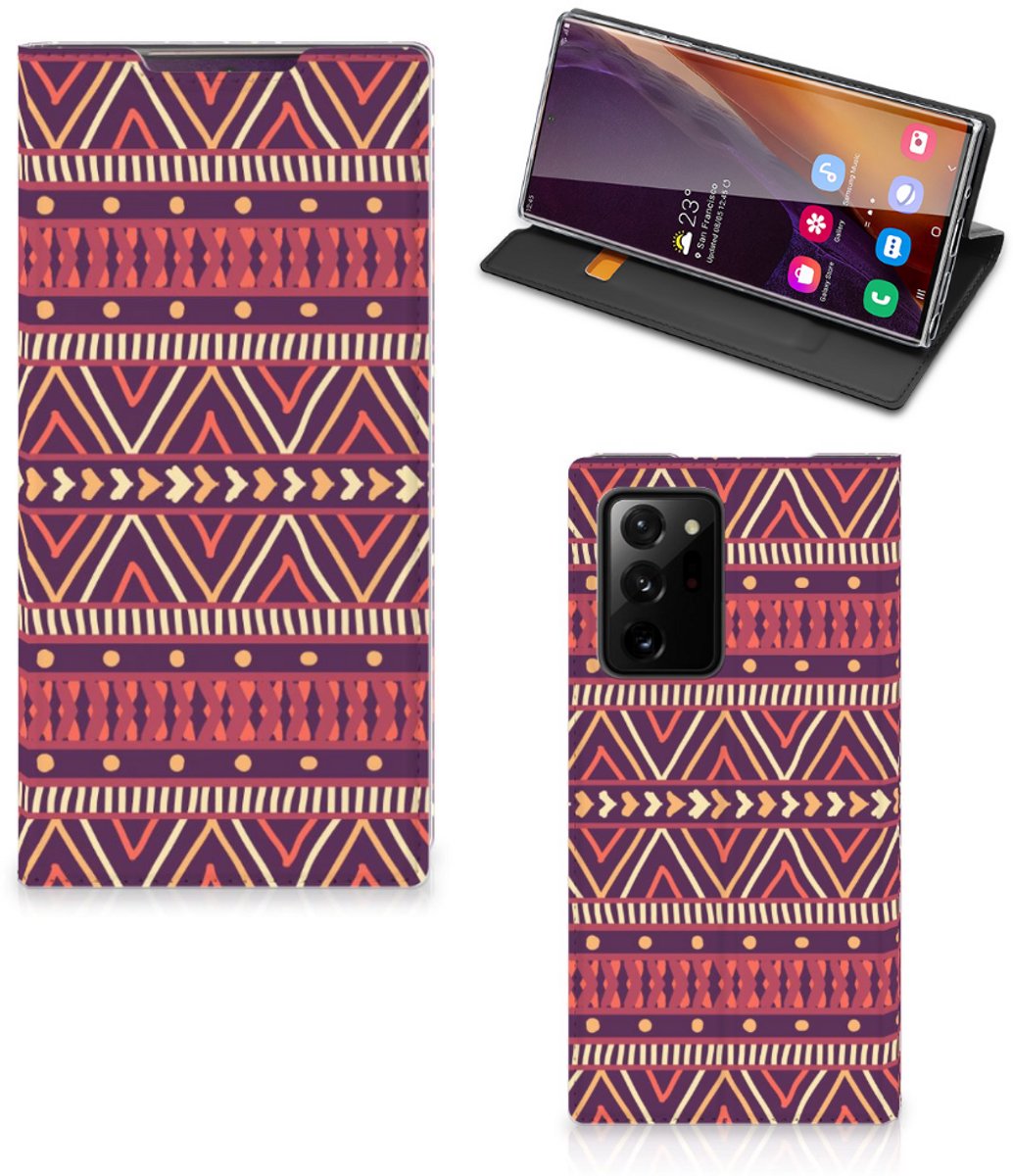 Standcase Hoesje voor Samsung Galaxy Note 20 Ultra Hoesje met Magneet Aztec Paars