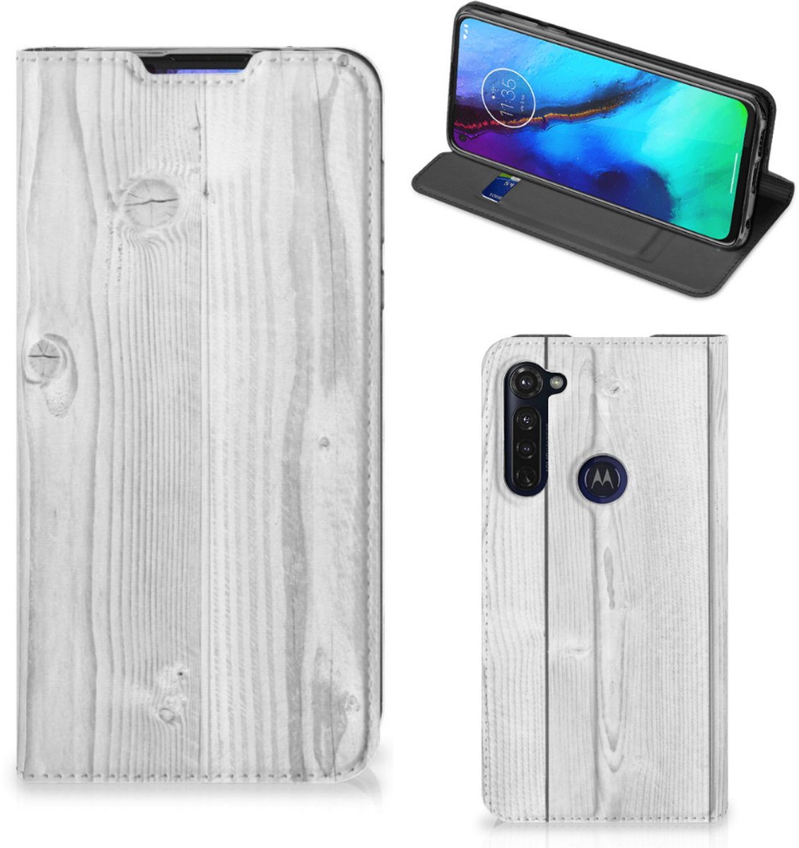 Motorola Moto G Pro Book Wallet Case White Wood