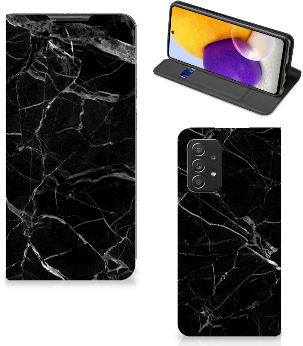 Samsung Galaxy A72 (5G/4G) Standcase Marmer Zwart - Origineel Cadeau Vader