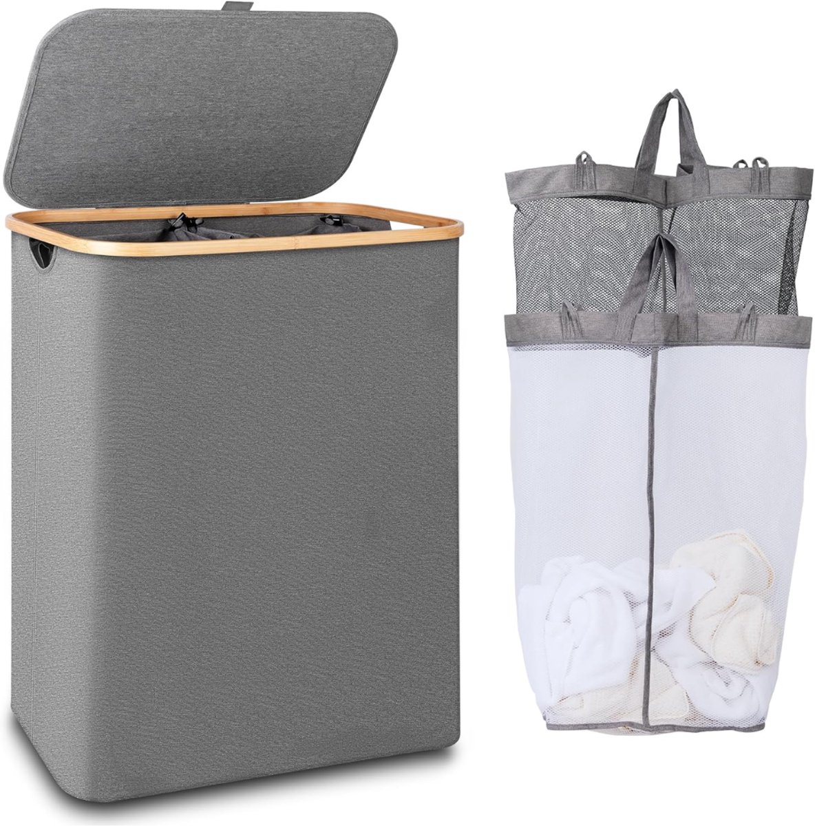 REN® Wasmand 2 Vakken - Wasmand - Wassorteerder - Grijs - 40cm x 20cm x 60cm