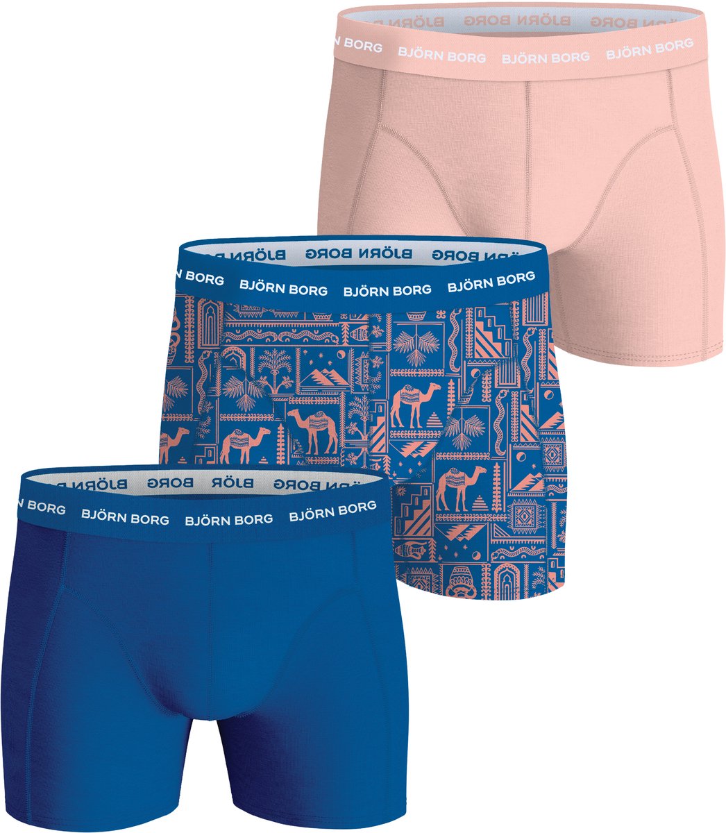 Björn Borg Cotton Stretch boxers - heren boxers normale lengte (3-pack) - roze - print - blauw