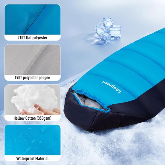 Slaapzak Mummie - Winter Slaapzak Kampeerslaapzak - Outdoor Kamperen - Waterdicht Winddicht - 210x80x35cm - Blauw — afbeelding 2