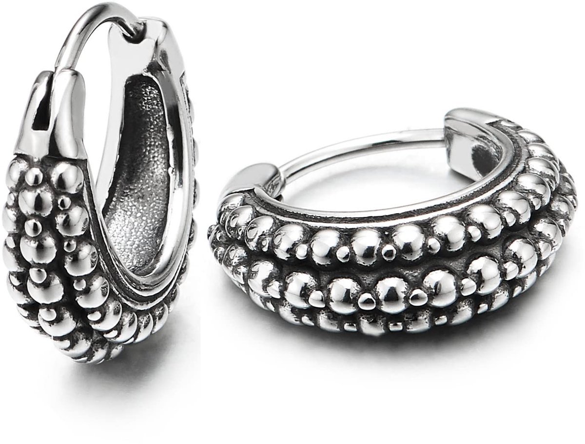 Allecto - Heren Vrouwen Retro Stijl Oorbellen - Gegroefd - Roestvrij staal - Huggie Scharnierende Hoop - Sieraden voor elke gelegenheid - 2 stuks