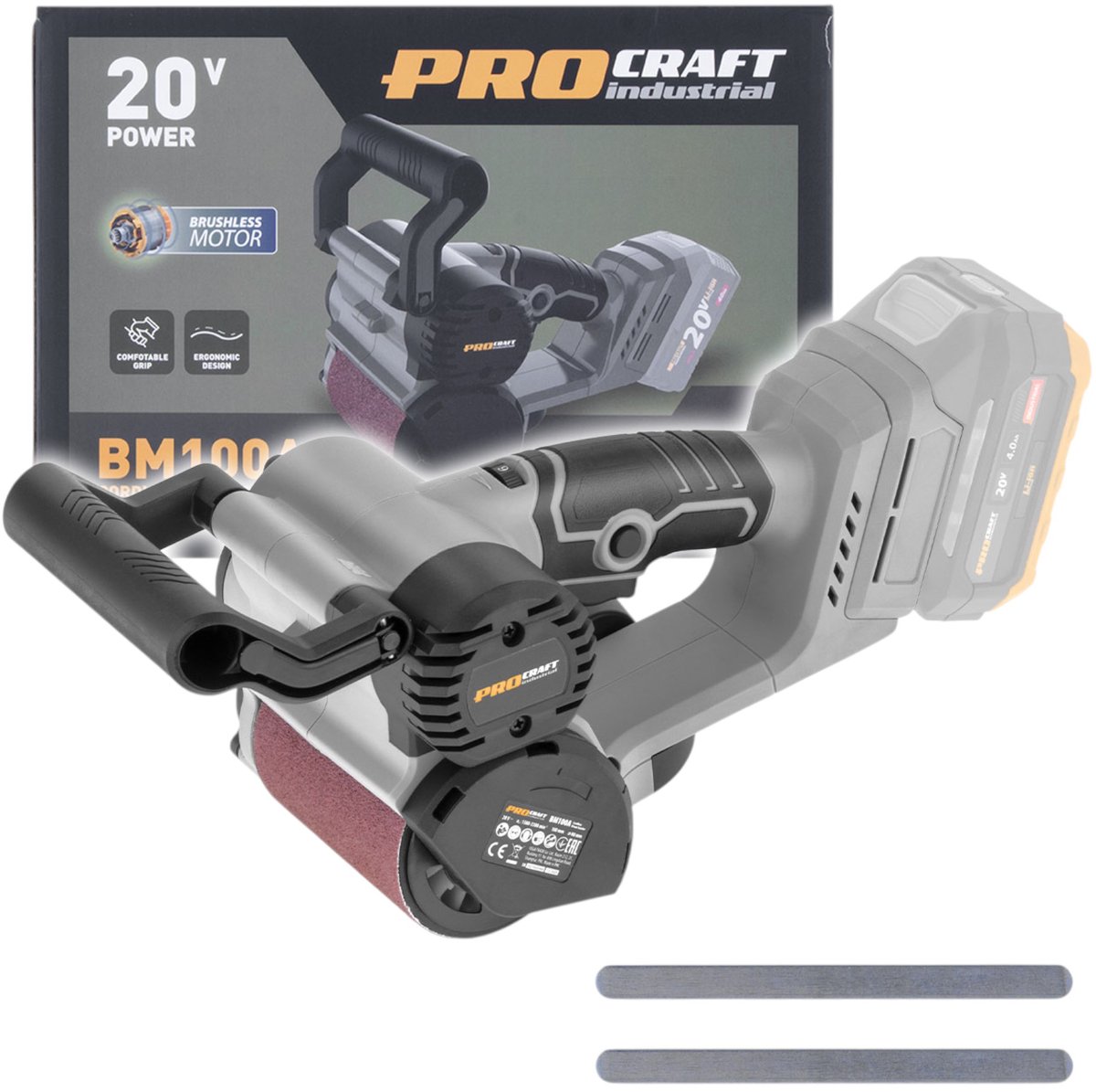 Procraft Industrial BM100A bb accu-rolschuurmachine 20 V 80 x 100 mm Brushless Solo - zonder accu, zonder oplader