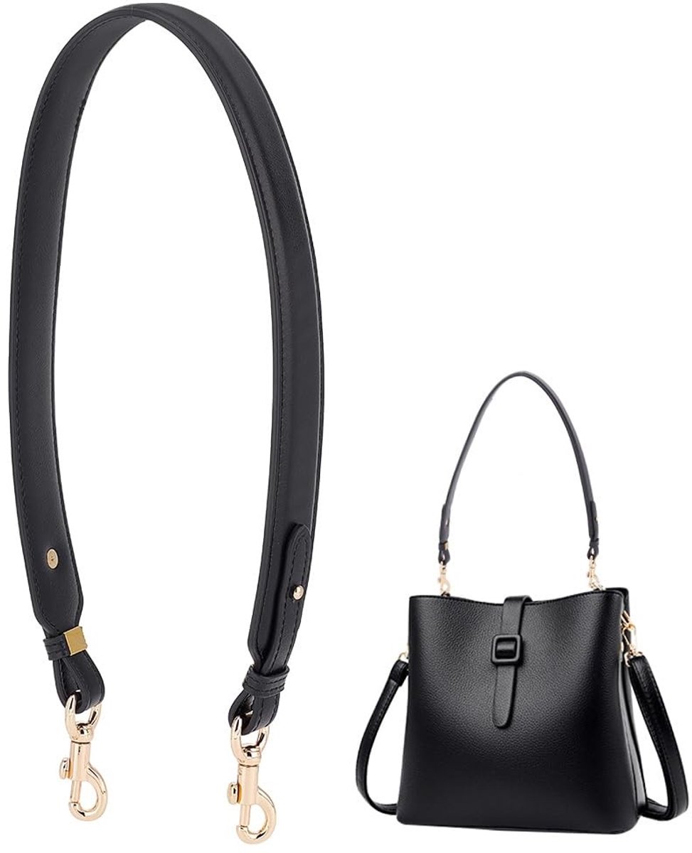 aladdien - Schoudertasriem - Korte tasriem - Comfortabel leren riem - Zwart - Handtas riem - Perfect voor vrouwen - 72,5 cm