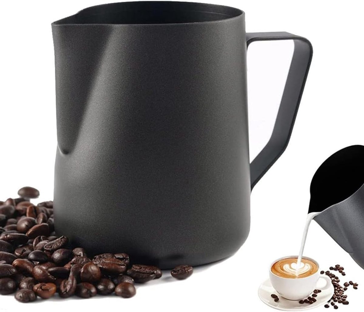 Melkopschuimkan - Roestvrijstaal - Barista Melkkan - Koffie Maken - Melkkannetje - Zwart - 350ml