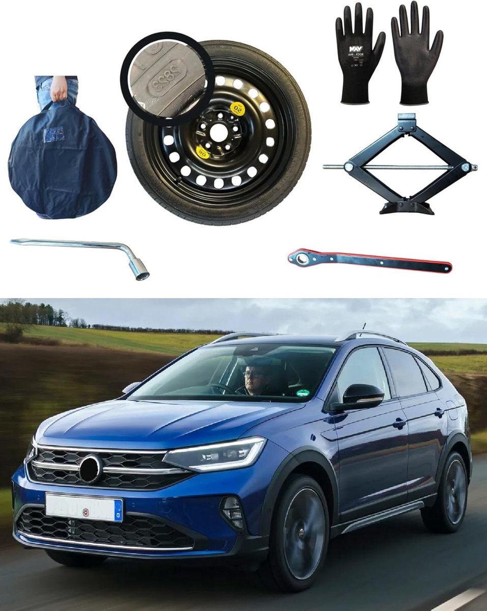 Reservewielset 16 inch - Noodwiel Krikset - Veilig Onderweg - Compleet met gereedschap - 125/85R16 - Zwart