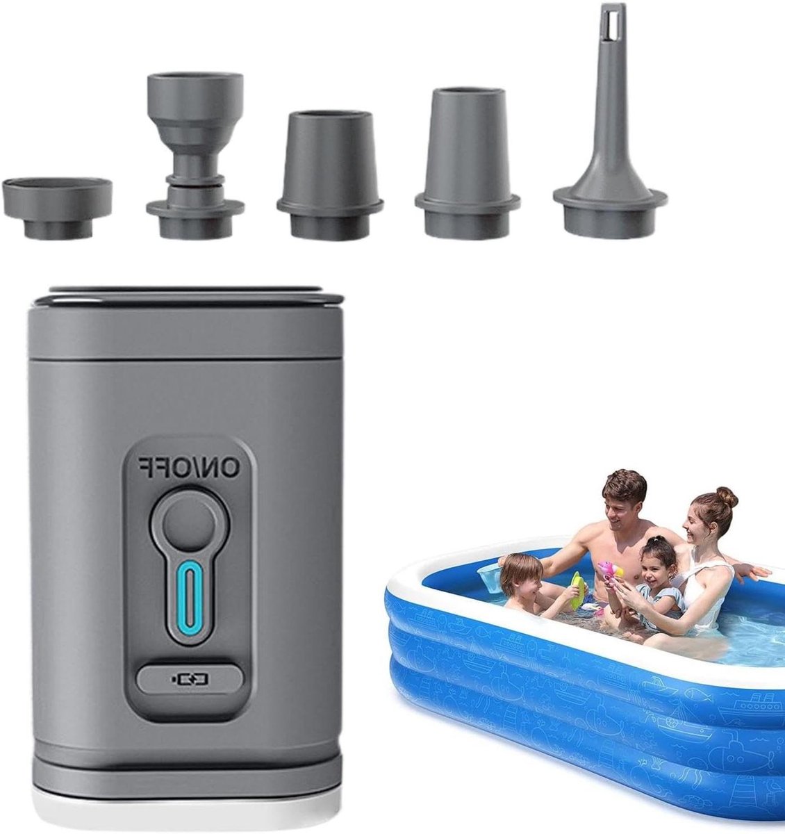 Draadloze Luchtpomp - Draagbare Inflator - Kamperen en Reizen - Met Geïntegreerde Campinglamp - 0.43 Pounds - Grijs