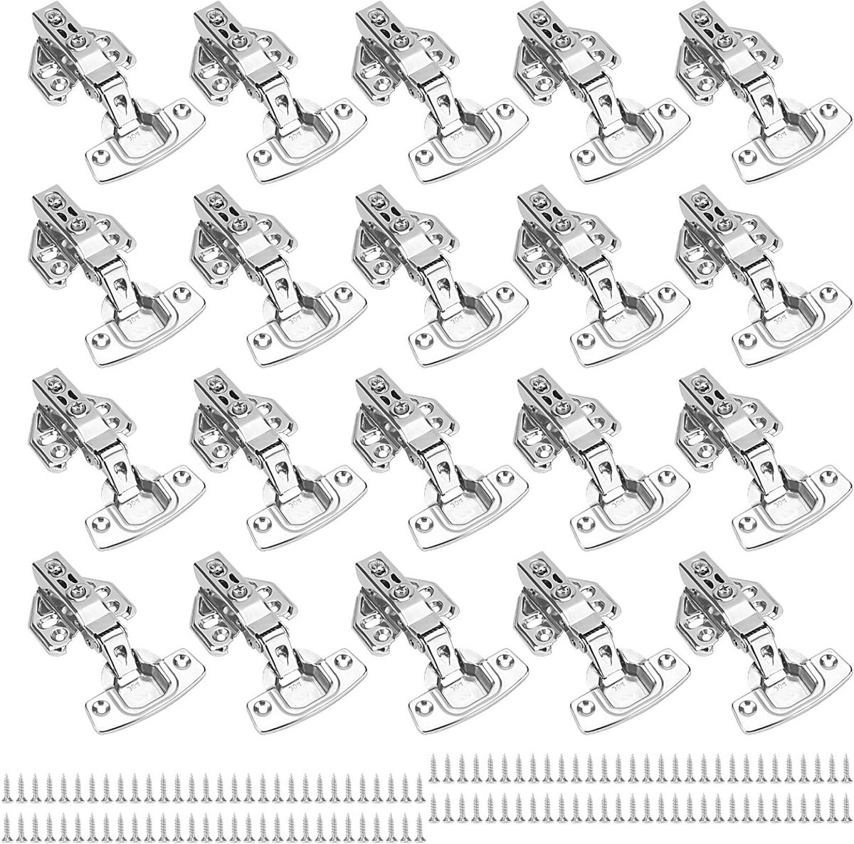 20 Stuks RVS Keuken Deur Scharnieren, Volledige Overlay Scharnieren met Schroeven, Dempend