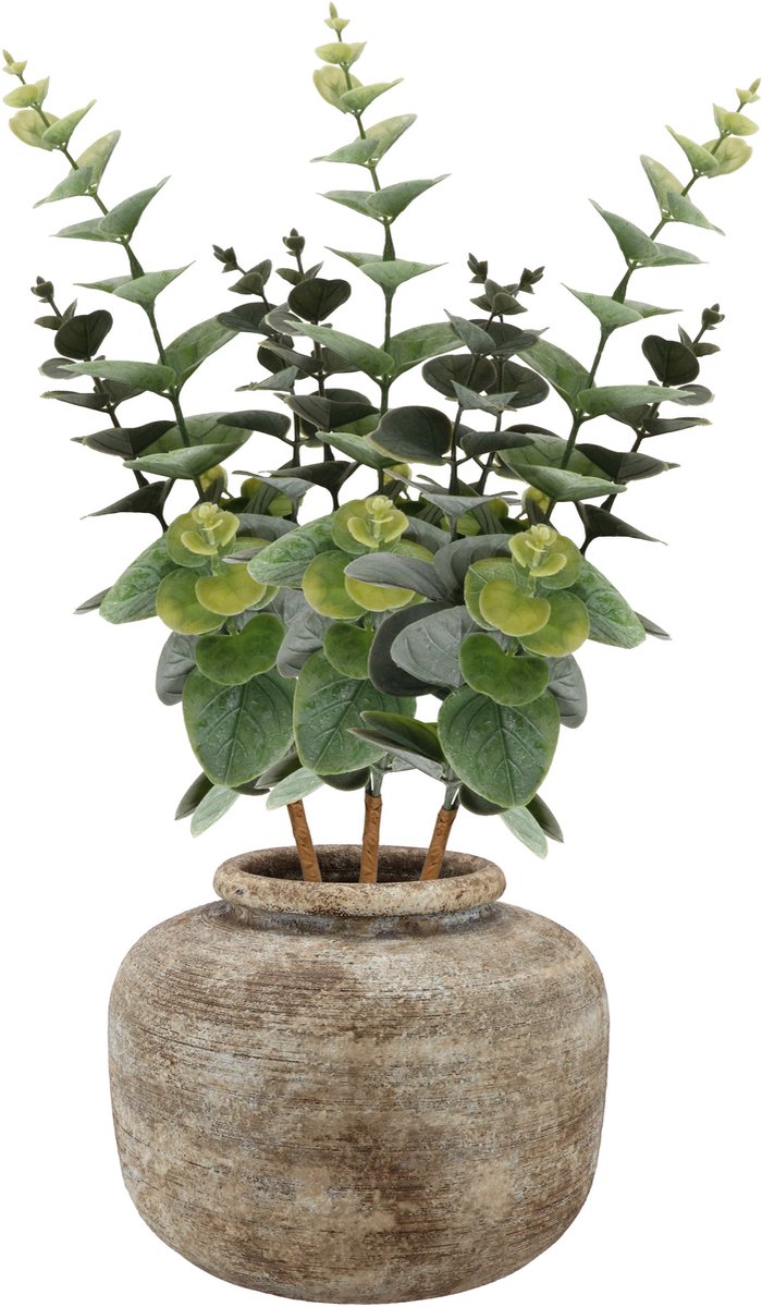 Bellatio Design Kunstbloem/kunsttak Eucalyptus Bella - 5x - 38 cm - donkergroen - kunst zijdebloemen