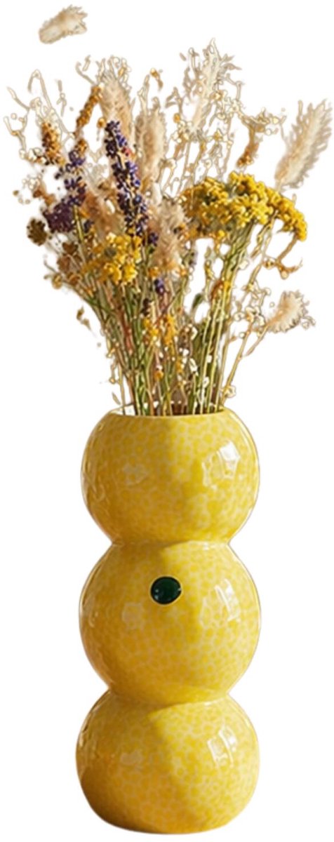 Atmosphera Bloemenvaas Fruity - citroen - geel - keramiek - 9 x 20 cm - fruitvaas