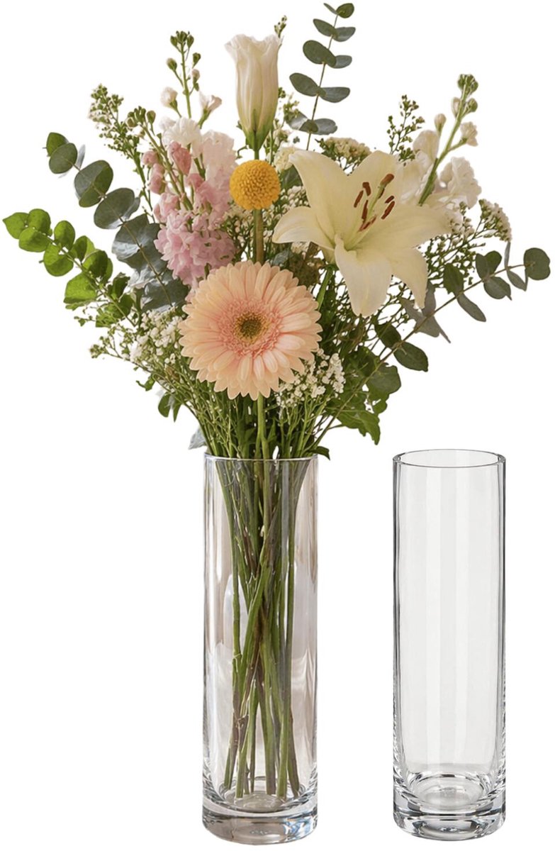 Atmosphera Bloemenvaas Flora - 2x - glas - 26 cm - cilinder - boeketvaas - slanke vaas Transparant