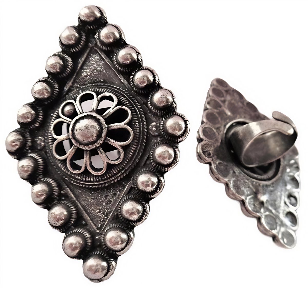 Zeeuws Meisje - Grote ruit Zeeuwse knop ring ruim 6 cm lang
