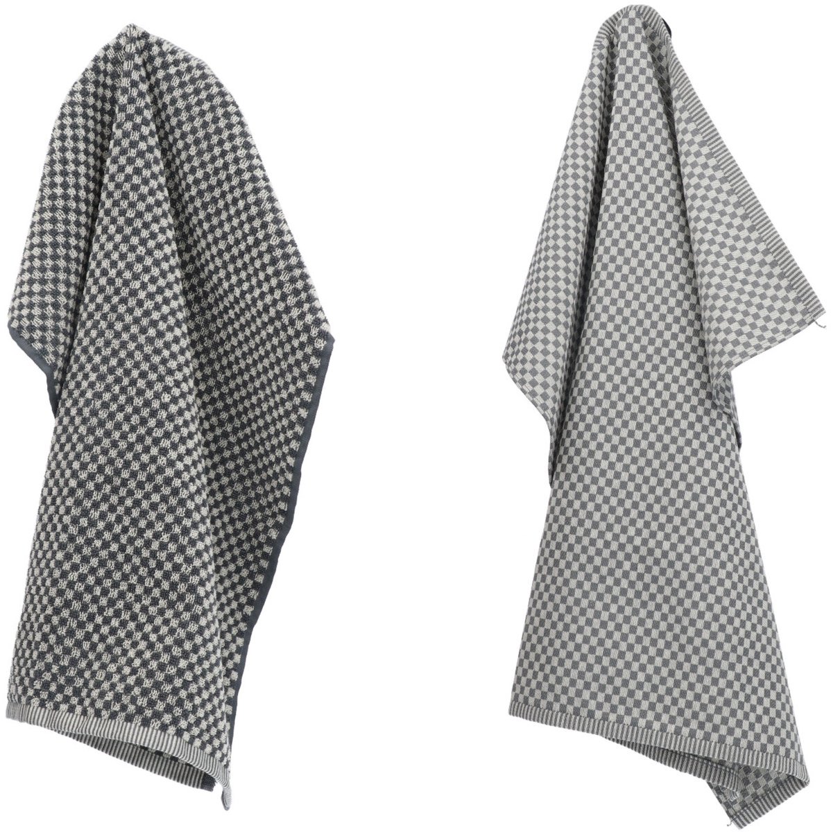 Luxe Keukendoek en Theedoek Kleine Ruit Antraciet - Bunzlau Castle - 100% biologisch katoen - Keukendoek 60x53cm en Theedoek 65x65cm