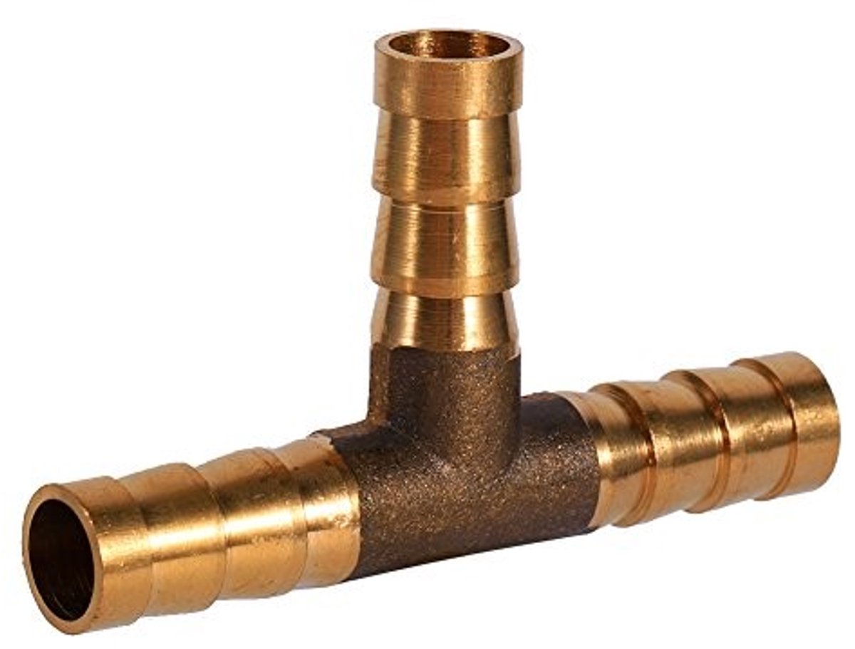 aladdien - 3-weg T-weg brandstofslang adapter - Messing verbindingsstuk - Gouden kleur - Voor brandstof en water - Hoge temperatuur tot 100 graden C...