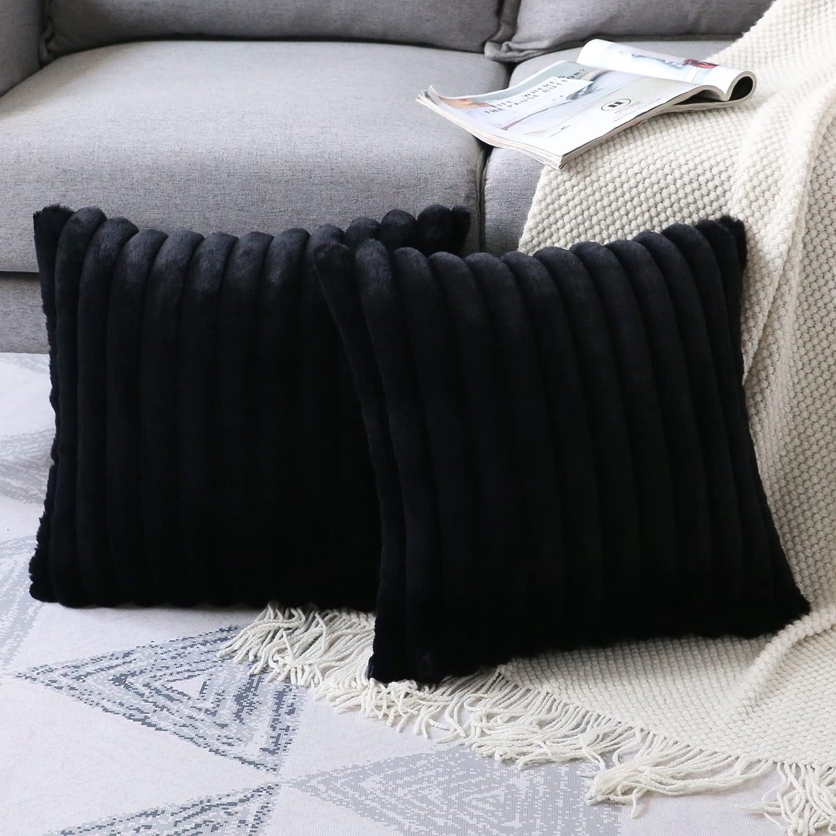 FloraGrace Kussenslopen – Fluwelen Kussensloop Voor Sierkussens, Zachte Kussenslopen Set Met Rits Voor Woonkamer Decoratie – 50x50 Cm – Fluweel – Zwart