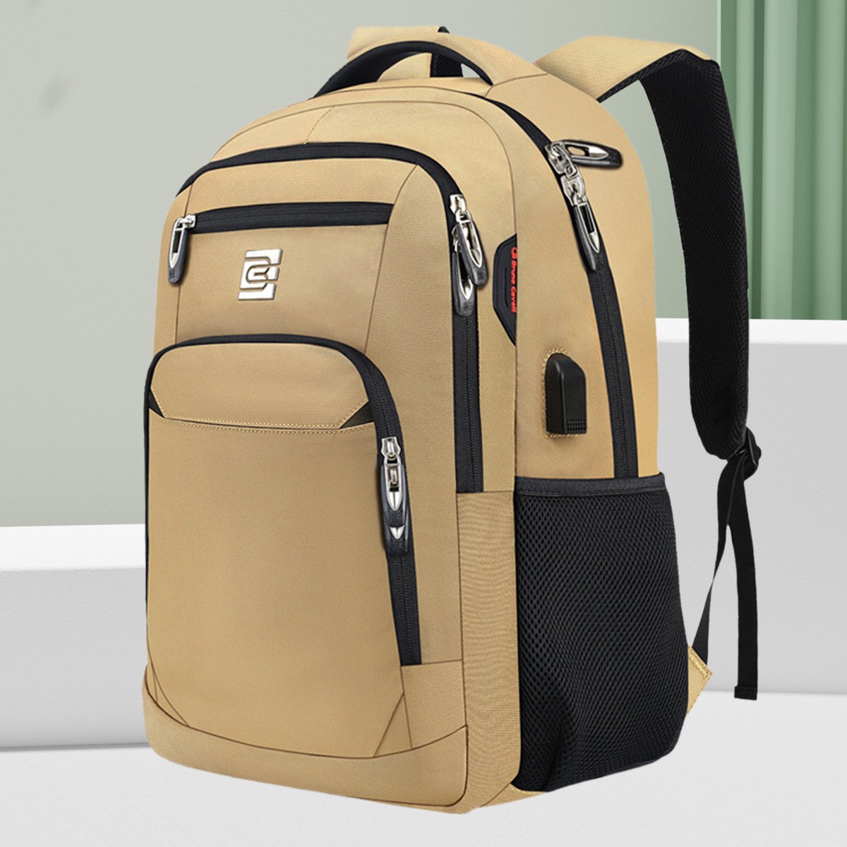 FloraGrace Reistassen - Rugzak, Travel Rugzak, Laptop Rugzak, 18 Inch Rugzak, Grote Capaciteit Rugzak, Lichtgewicht Grote Capaciteit Rugtas, Backpack Voor Werk En Reizen, Travel Backpack Met Veel Vakken, Kaki, Oxford-Stof