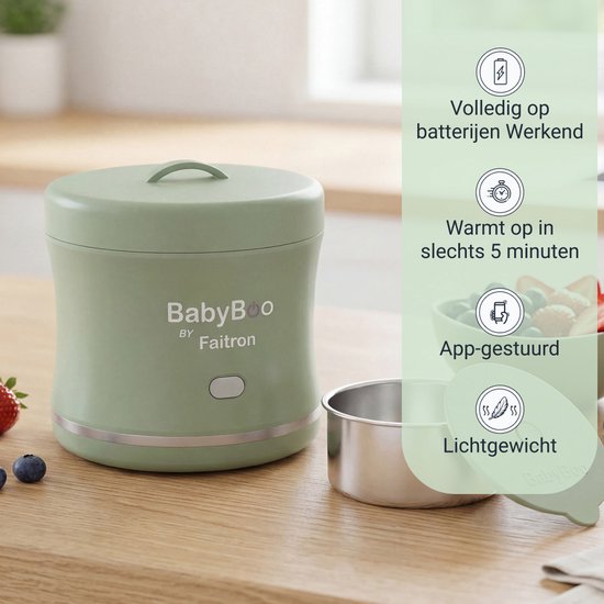 Faitron BabyBoo Food Warmer - Draagbare Babyvoedingverwarmer - Slimme Temperatuurregeling - Onderweg Verwarmen - Compact Design - Groen van Merkloos — afbeelding 3
