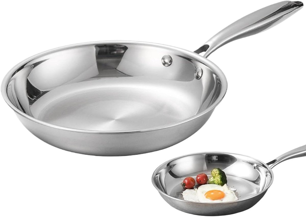 Roestvrijstalen pan Diepe braadpan Dagelijks koken Gelijkmatige verwarming 22 cm Zilver