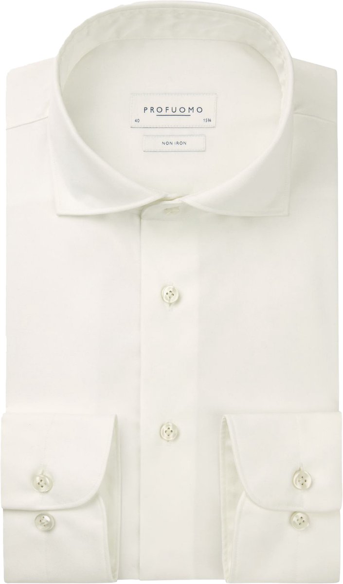 Profuomo slim fit heren overhemd - twill - offwhite - Strijkvrij - Boordmaat: 45