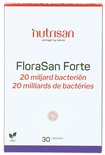 Doosje FloraSan Forte met 'nutrisan', '20 miljard bacteriën' en '30 capsules'.