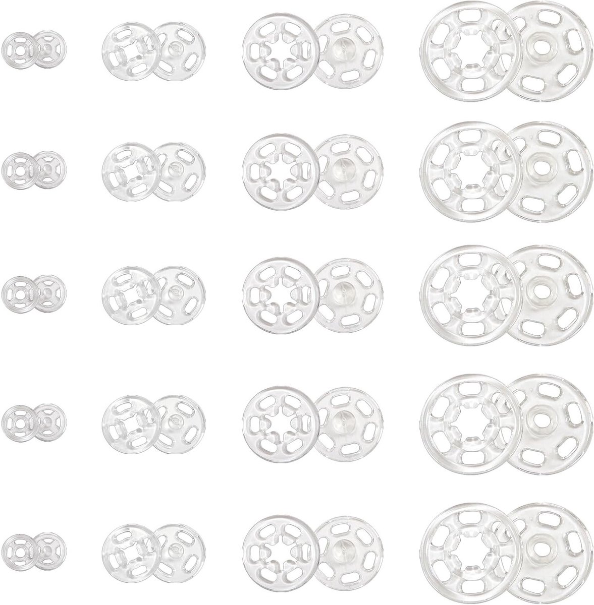120 Stuks Plastic Drukknopen Transparant Rond 7mm 12mm 15mm 21mm voor Kleding, Naaiwerk en Creatieve Projecten