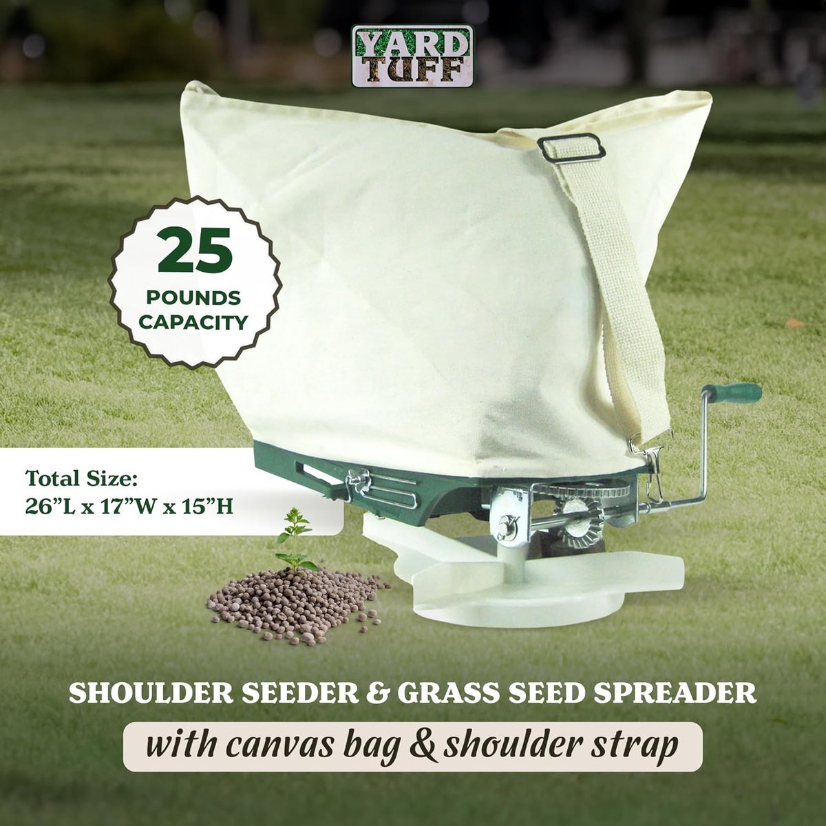 Schouderstrooier - Zaad strooier - Gras zaaien - Metalen aandrijving - 25 kg capaciteit - Groen
