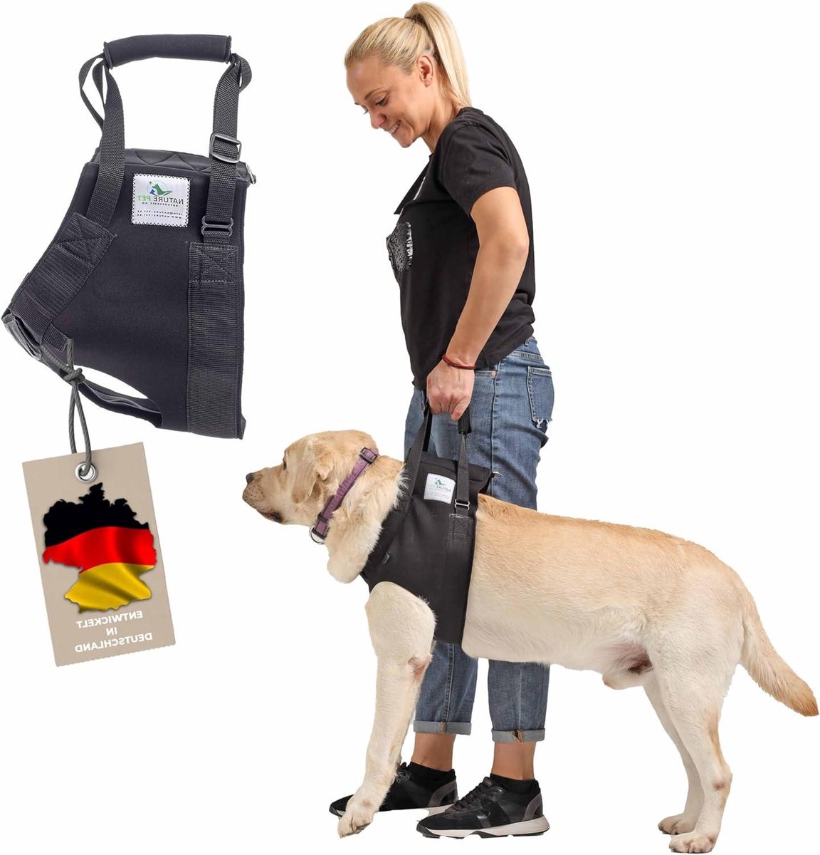 Honden draaghulp - Loophulpmiddel revalidatie - Ondersteuning mobiliteit - Gordelsysteem aanpasbaar - Maat M - Zwart
