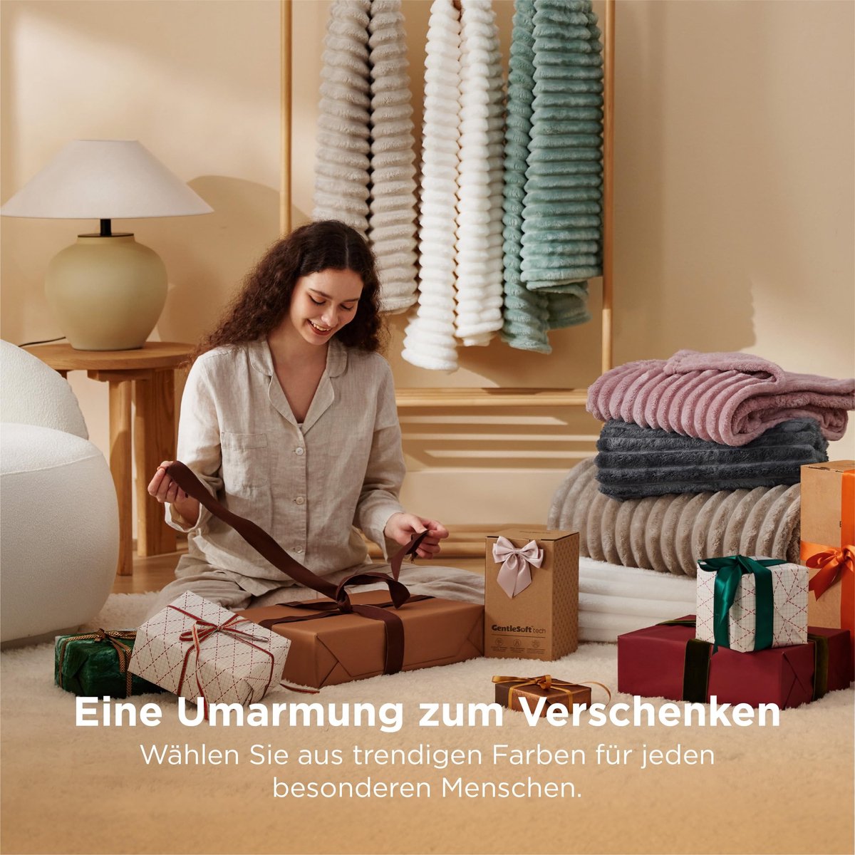 Allecto - Behaaglijke deken - Zacht en warm - XXL formaat - Beige - Grof ribdeken - Perfect voor knuffelen op de bank - 240 x 220 cm — cadeau in Wonen & Interieur - foto 5
