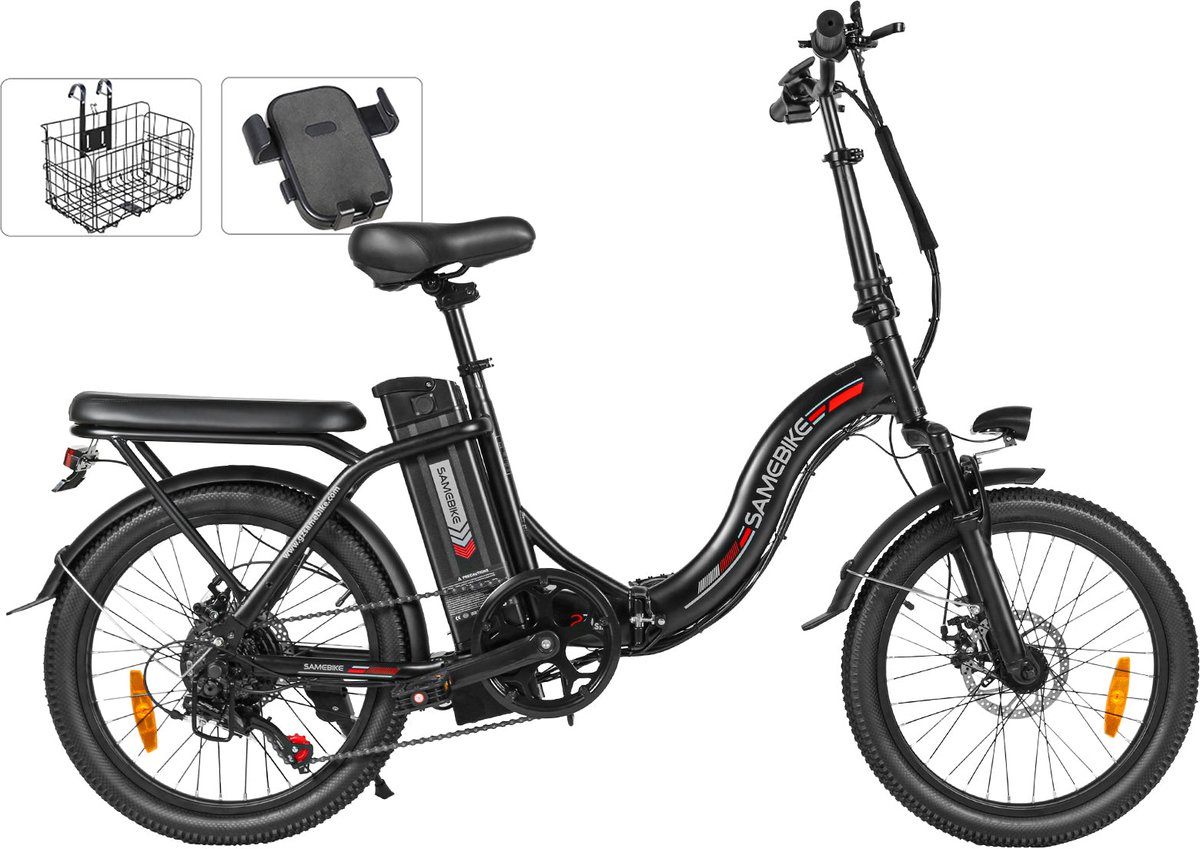 SAMEBIKE CY20 Elektrische Vouwfiets 20" – 250W Motor – 36V 13Ah Uitneembare Accu – 45–90 km Bereik – Shimano 7 Versnellingen – LED Display & Voor/achterverlichting – Opvouwbaar – Zwart