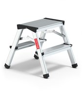 Baulich Huishoudtrap aluminium dubbelzijdig - 2 treden, opvouwbaar met antislip treden en platform - werkhoogte 237 cm, draagkracht 120 kg