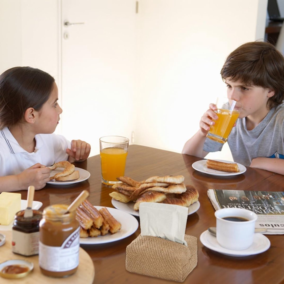 Papieren servettenhouder van katoen en linnen - Minimalistische servettenhouder voor een stijlvolle uitstraling in een bed & breakfast - Opbergzakje - Opbergdoos voor papieren servetten en make-updoekjes - Grof gestructureerd linnen - 17 x 9,5 x 8 cm — cadeau in Cadeau-ideeën - foto 3