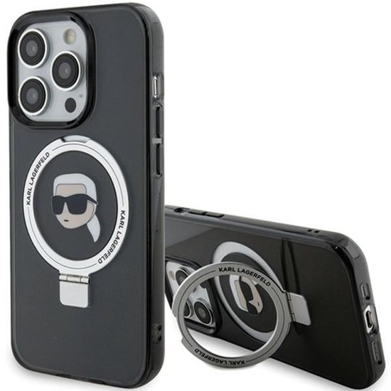 Karl Lagerfeld iPhone 15 Pro hoesje hardcase zwart met ringstand MagSafe bescherming krasbestendig