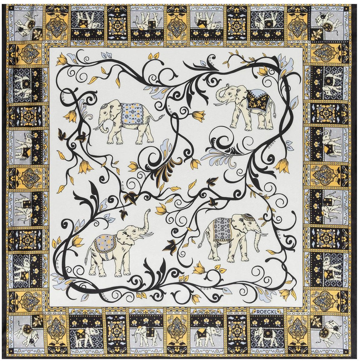 ROECKL sjaal Lucky Elephant 53x53 White / Black veelkleurig