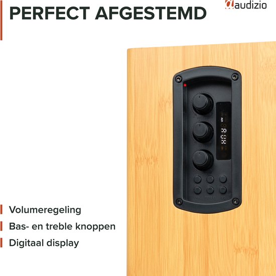 Boekenplank speakers - Audizio BS15 - Actieve speakerset met Bluetooth - HiFi speakers - 60W - Bamboe van Merkloos — afbeelding 5