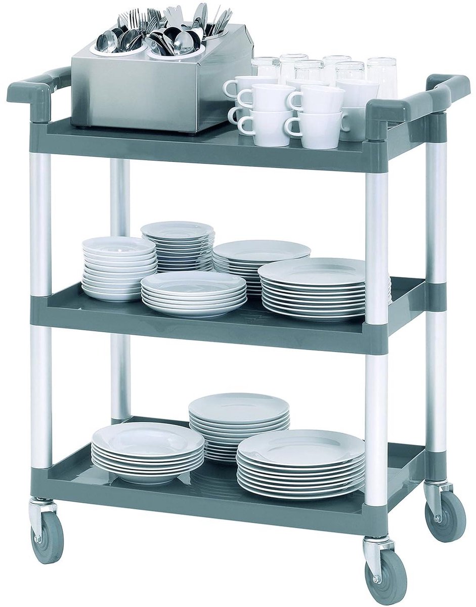Serveertrolley - Transportwagen - Eten Serveren - Drie Laagse Plank - 9.1 kg - Grijs