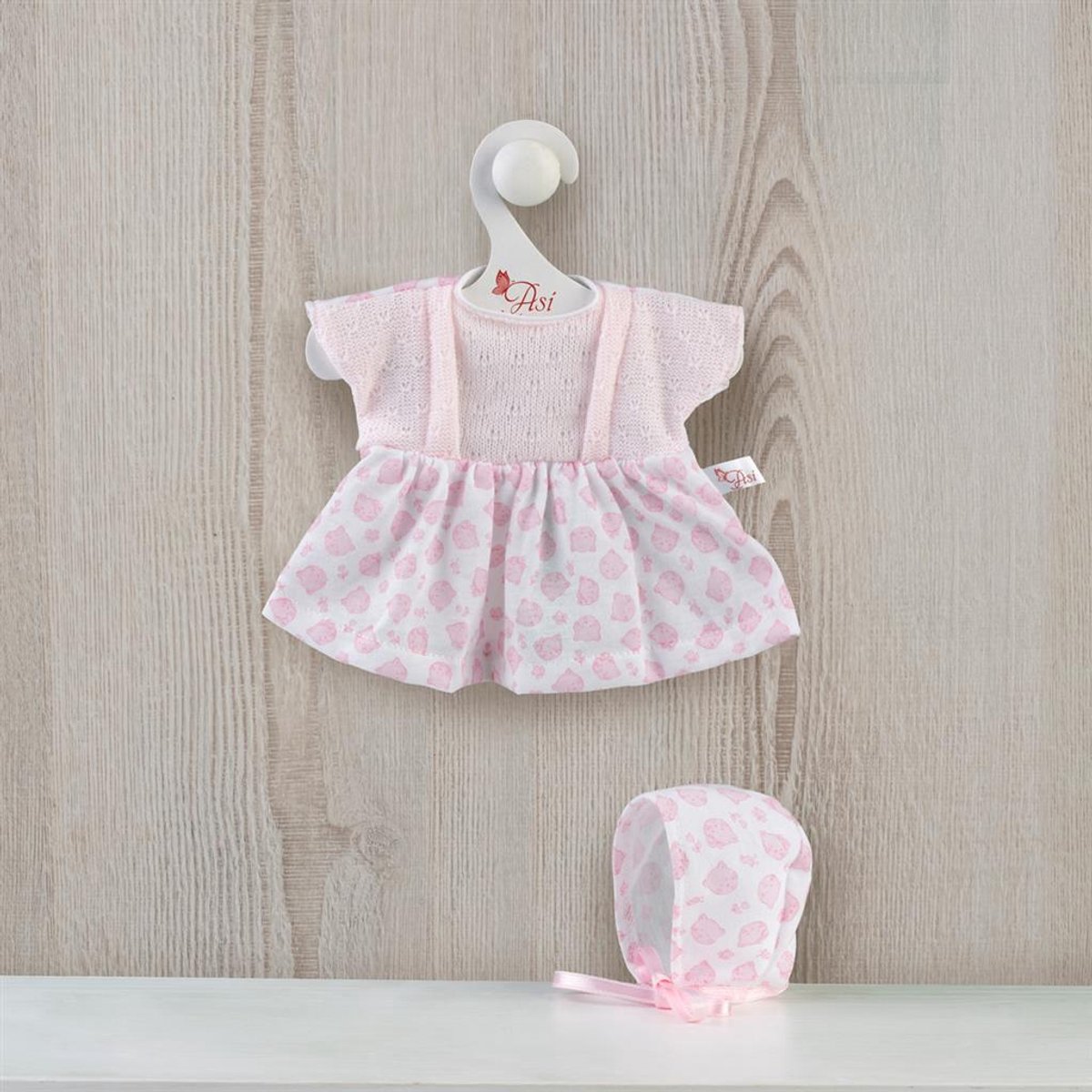 Asi poppenkleding jurk en muts - poppenaccessoire multicolor.