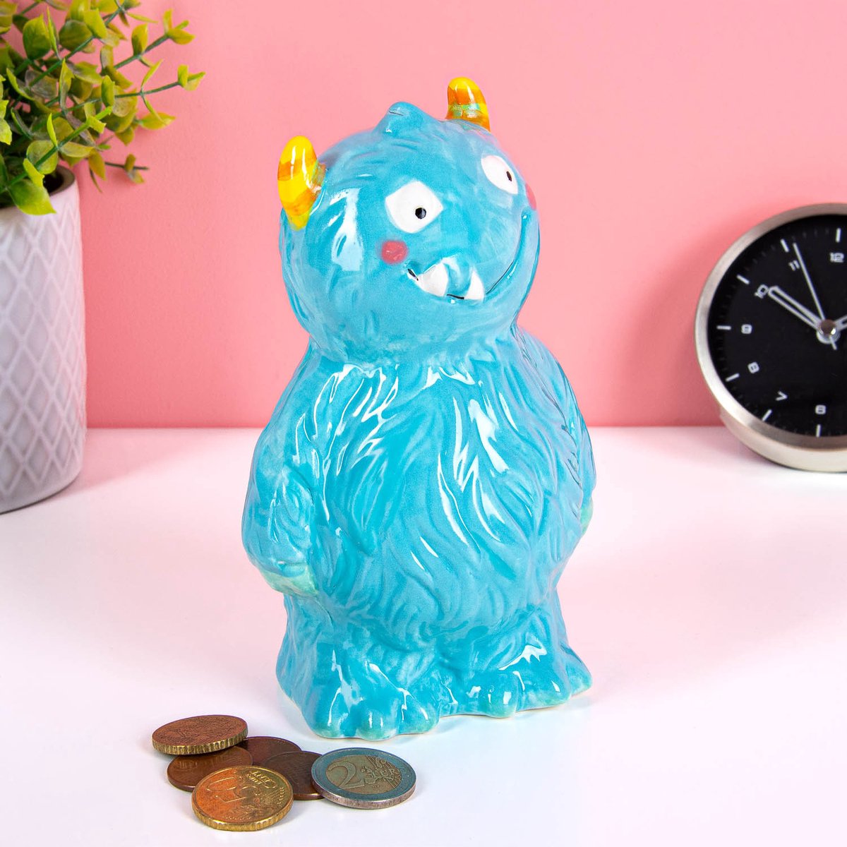OOTB Spaarpot Blauw Monster Keramiek Grappig Cadeau Kind Spaarpot met Slot Decoratie Blauw
