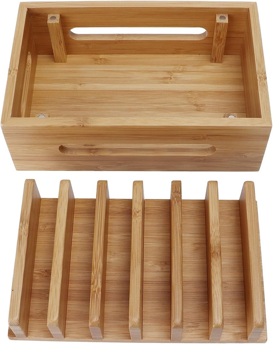 Houten Organizer voor Mobiele Telefoon en Tablet - Opbergbak voor Thuis en Kantoor met Ruimte voor Accessoires — cadeau in Wonen & Interieur - foto 7