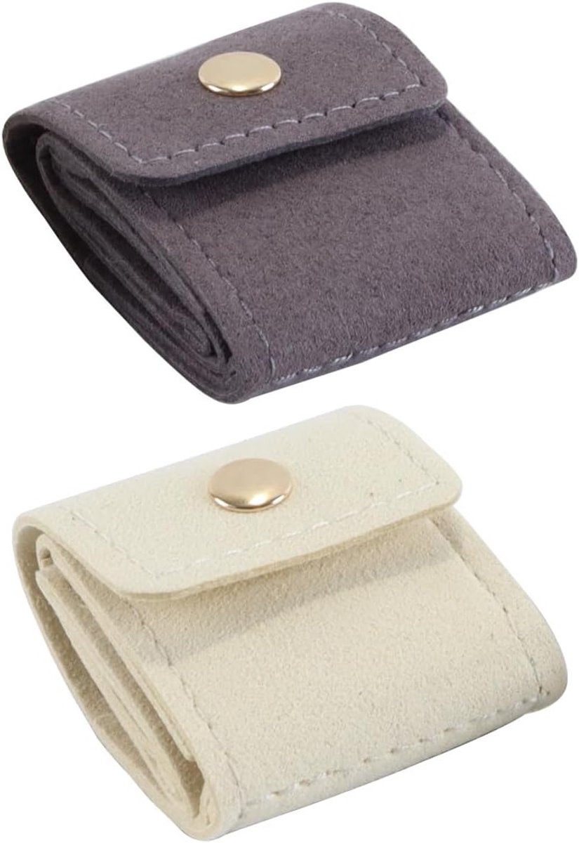 Mini-reistas voor sieraden - Opvouwbare sieradentasorganizer, compact en klein voor oorbellen, ringen en kettingen, ideaal voor reizen en opslag (beige, grijs)