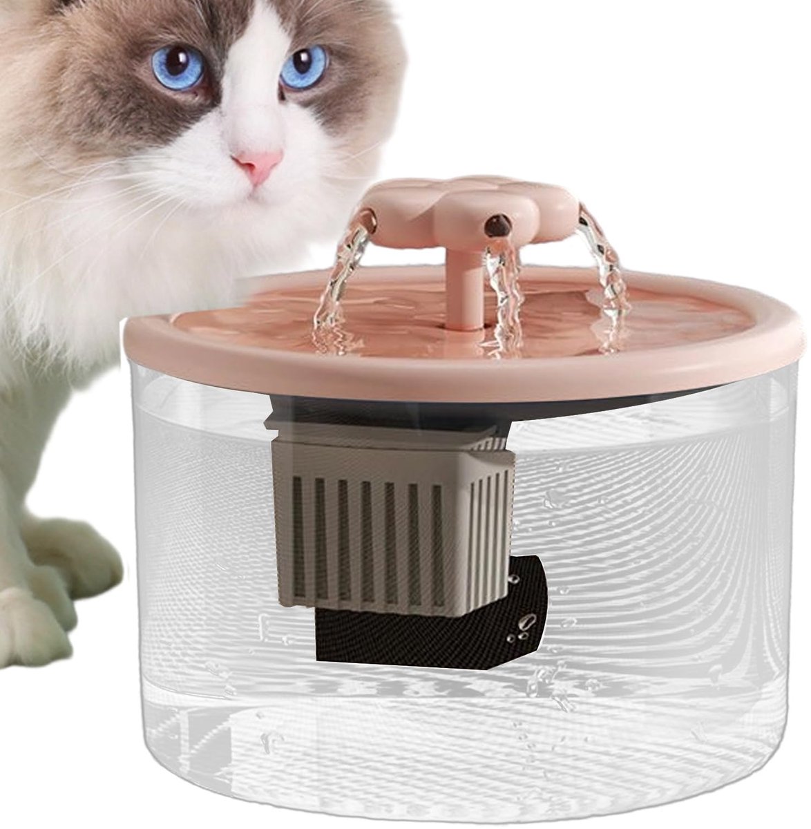carmdering - Katten Drinkfontein - Kattenfontein - Waterfontein voor Katten - 1,2 liter, stil, USB, 3 waterstanden - Verwijdert haar en onzuiverheden - Transparant, makkelijk schoon te maken - Roze - Perfect voor binnen