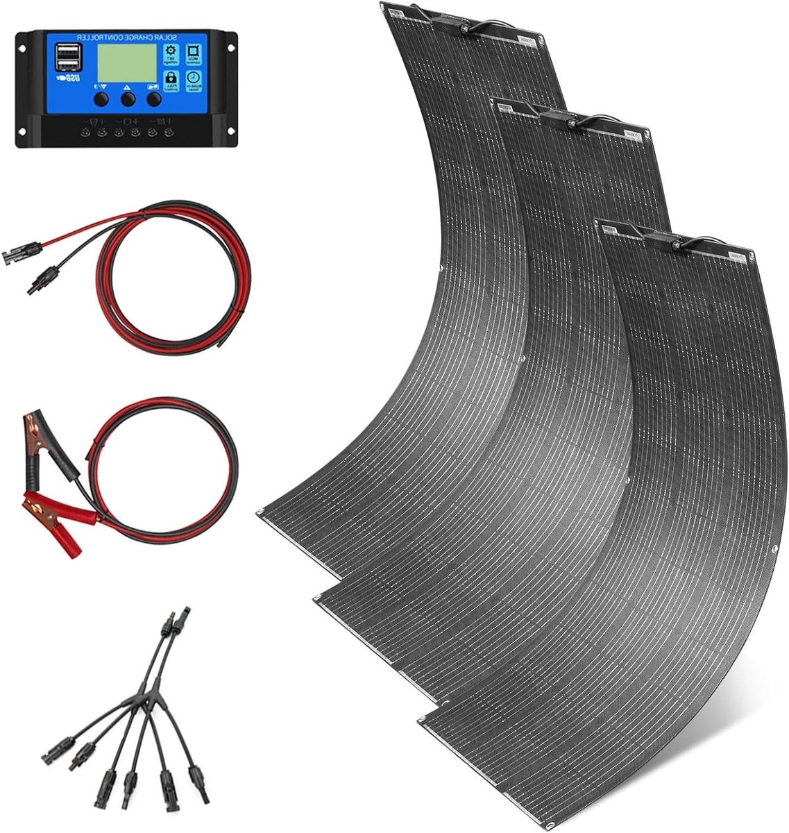 Flexibele Zonnepanelen Kit - Monokristallijn ETFE - Off-grid Stroom - Hoge Milieu-efficiëntie - 3 x 100W - Zwart