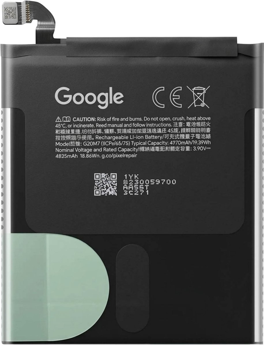 Google, Originele batterij voor Google Pixel 10 Li-ion 4970mAh Referentie G20M7, Zwart
