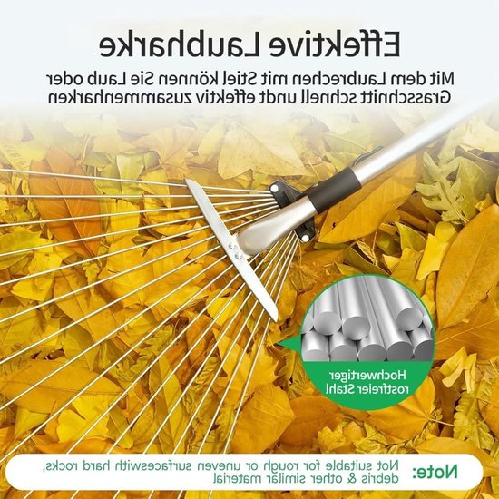 Tuinhark met Handvat, Tuinhark met Handschoenen, Verstelbare Hark voor Bladeren, Ideaal voor het Schoonmaken van Tuinen en Gazons — afbeelding 3