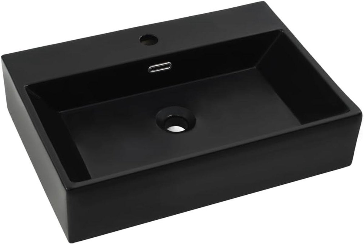 Wastafel Keramiek - Wasbak Gootsteen - Badkamer Inrichten - Modern Elegant Design - 76 x 42.5 x 14.5 cm - Zwart