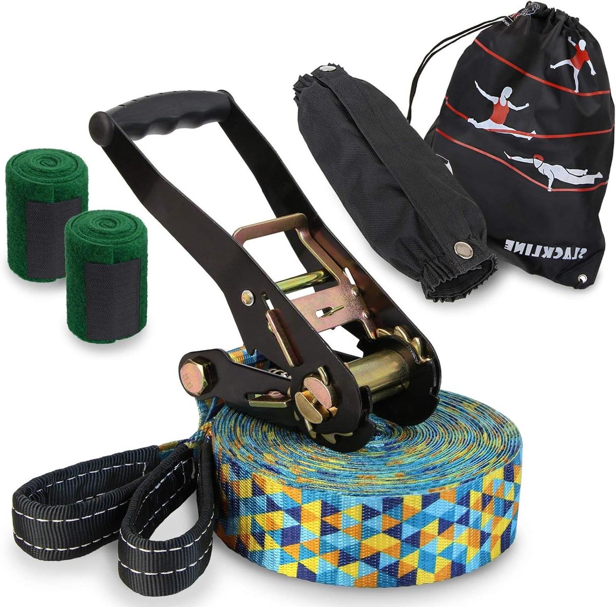 Slackline Set - Balanslijn Set - Balans Trainen - Met Boombescherming - 15 meter - Patroon Print