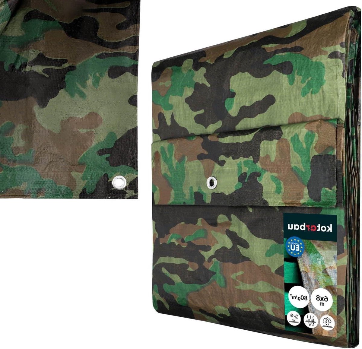 Afdekzeil - Beschermzeil Zeil - Spullen Beschermen - Waterdicht UV-bestendig - 6 x 8 m - Camouflage