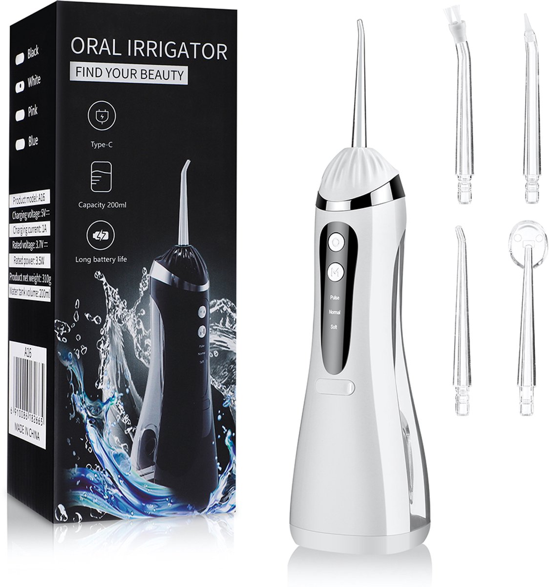 Elektrische monddouche - draagbare waterflosser voor beugels, hulpmiddel voor het bleken van tanden, geschikt voor thuis en op reis.