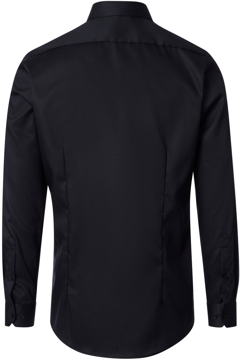 VENTI body fit overhemd - twill - zwart - Strijkvrij - Boordmaat: 38